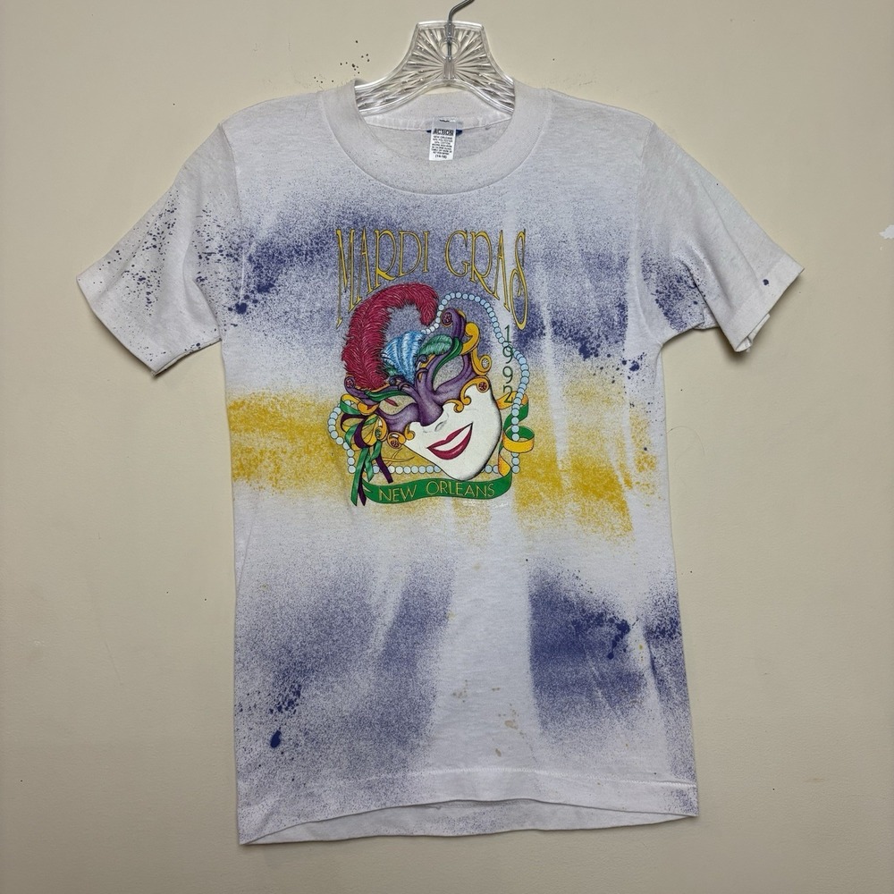 VTG 90s Michael Hunt Mardi Gras Shirt Airbrush Single Stitch New Orleans Youth